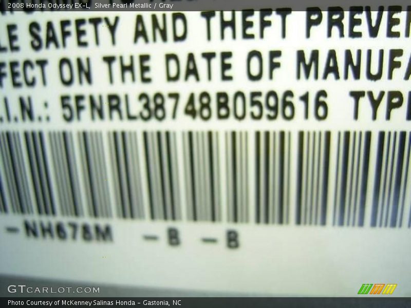 Silver Pearl Metallic / Gray 2008 Honda Odyssey EX-L