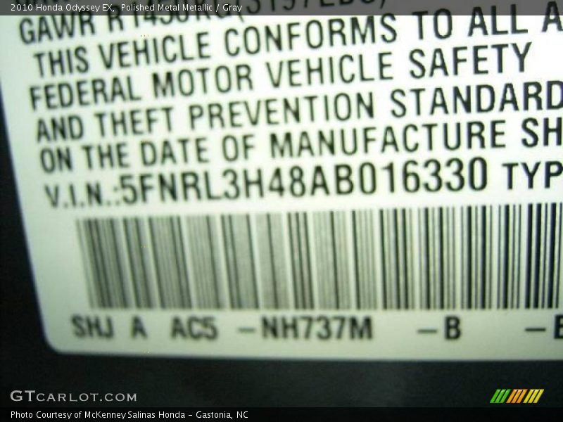 Polished Metal Metallic / Gray 2010 Honda Odyssey EX