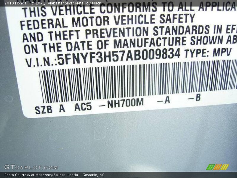 Alabaster Silver Metallic / Black 2010 Honda Pilot EX-L