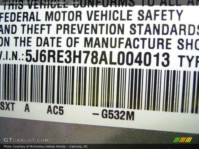 Opal Sage Metallic / Ivory 2010 Honda CR-V EX-L