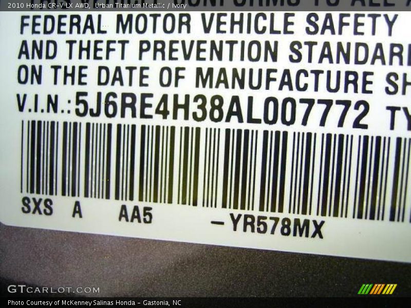 Urban Titanium Metallic / Ivory 2010 Honda CR-V LX AWD