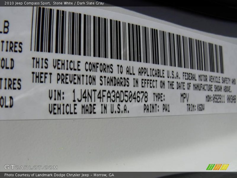 Stone White / Dark Slate Gray 2010 Jeep Compass Sport