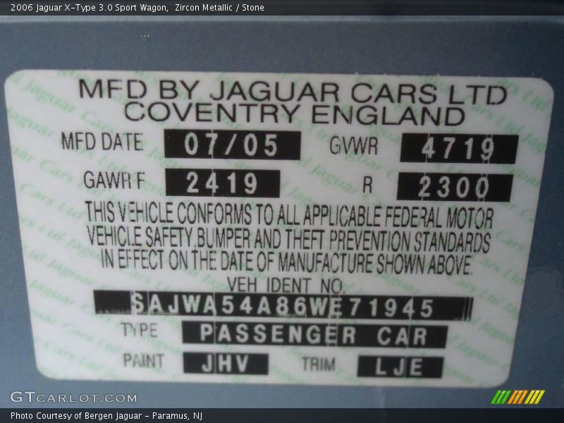 Zircon Metallic / Stone 2006 Jaguar X-Type 3.0 Sport Wagon