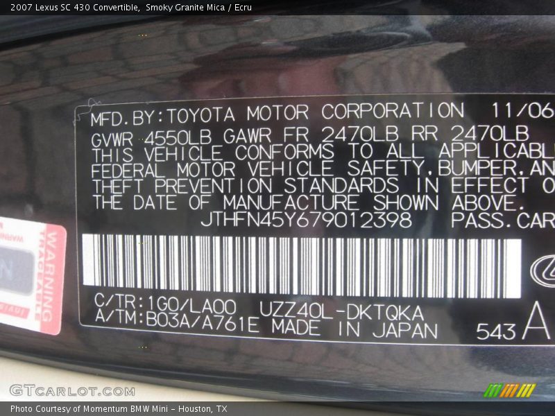 Smoky Granite Mica / Ecru 2007 Lexus SC 430 Convertible