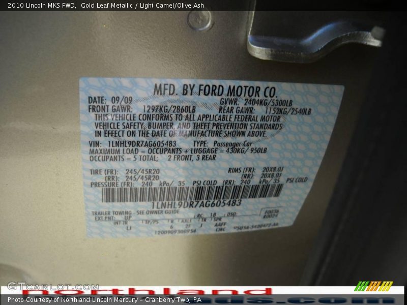 Gold Leaf Metallic / Light Camel/Olive Ash 2010 Lincoln MKS FWD