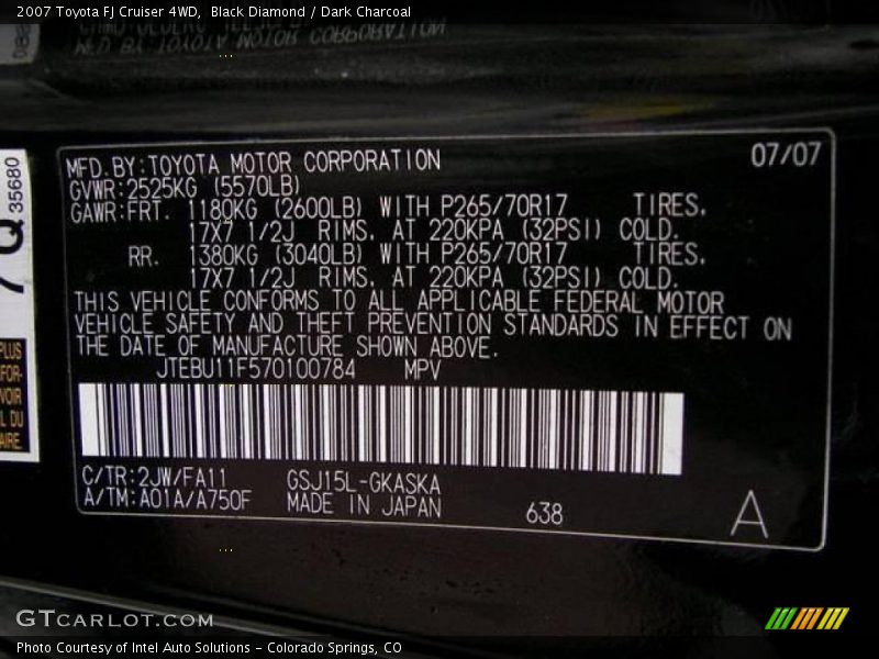 Black Diamond / Dark Charcoal 2007 Toyota FJ Cruiser 4WD