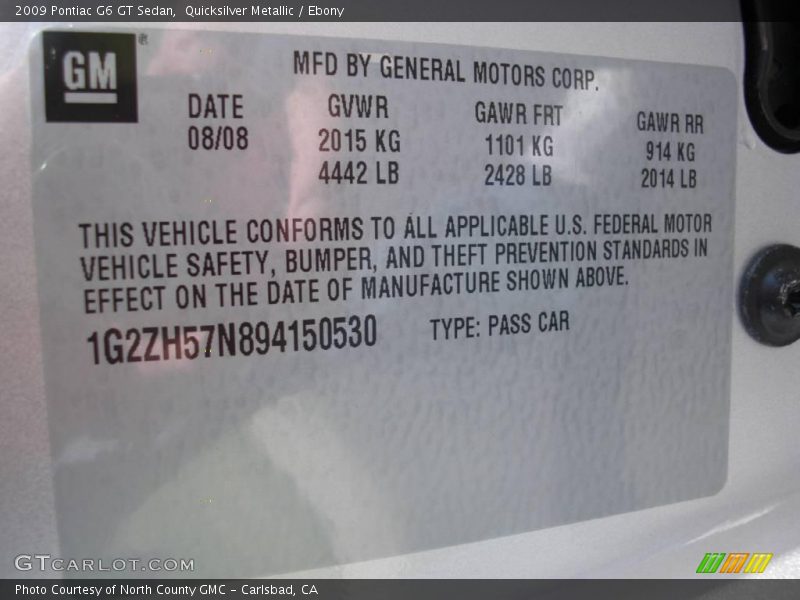 Quicksilver Metallic / Ebony 2009 Pontiac G6 GT Sedan