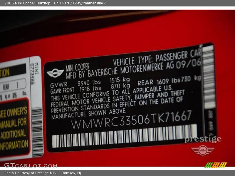 Chili Red / Grey/Panther Black 2006 Mini Cooper Hardtop