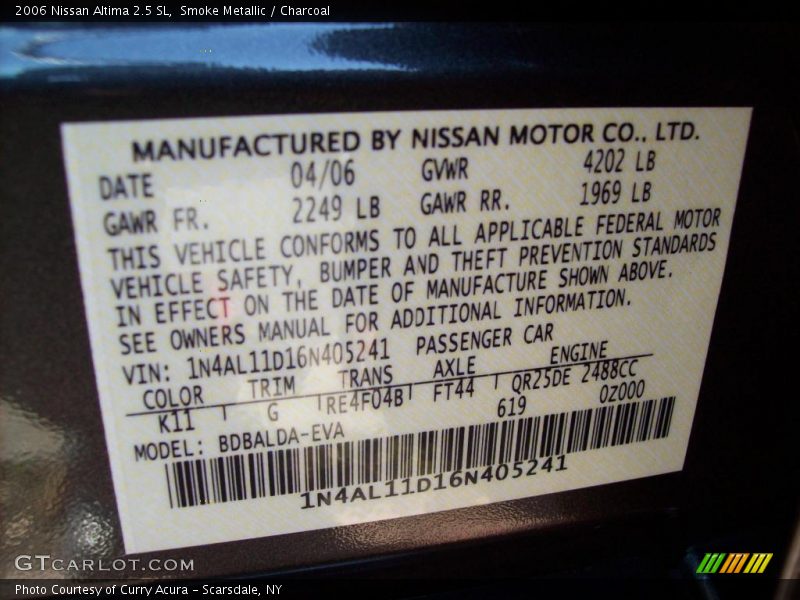 Smoke Metallic / Charcoal 2006 Nissan Altima 2.5 SL
