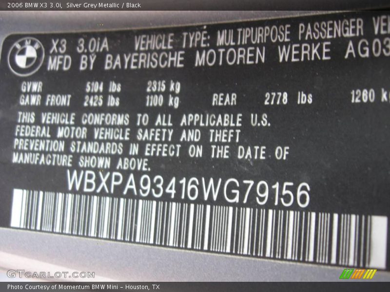 Silver Grey Metallic / Black 2006 BMW X3 3.0i