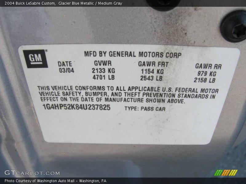 Glacier Blue Metallic / Medium Gray 2004 Buick LeSabre Custom