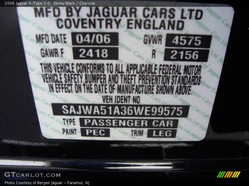 Ebony Black / Charcoal 2006 Jaguar X-Type 3.0