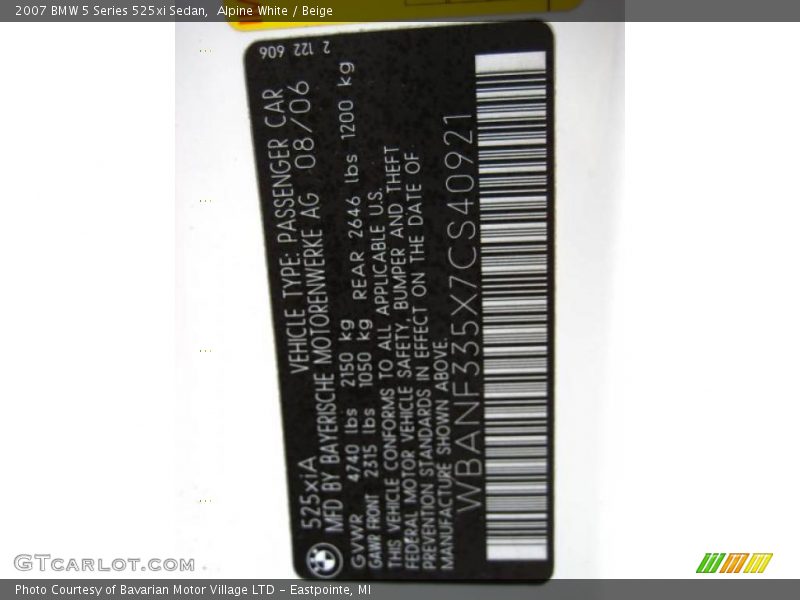 Alpine White / Beige 2007 BMW 5 Series 525xi Sedan