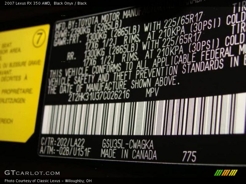 Black Onyx / Black 2007 Lexus RX 350 AWD
