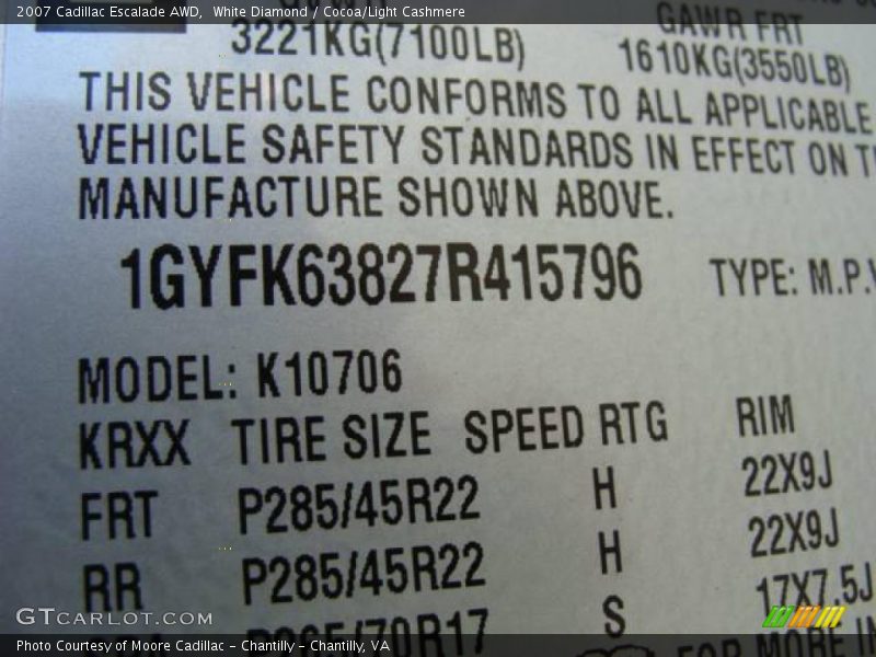 White Diamond / Cocoa/Light Cashmere 2007 Cadillac Escalade AWD