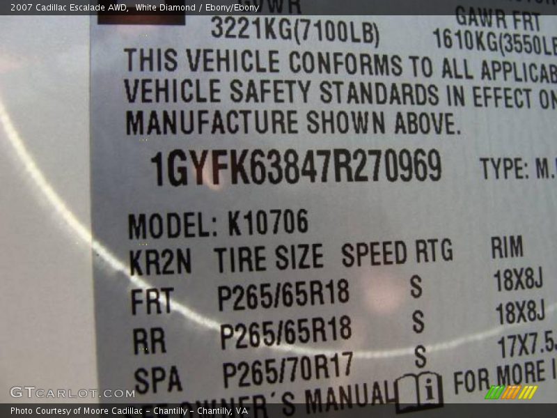 White Diamond / Ebony/Ebony 2007 Cadillac Escalade AWD