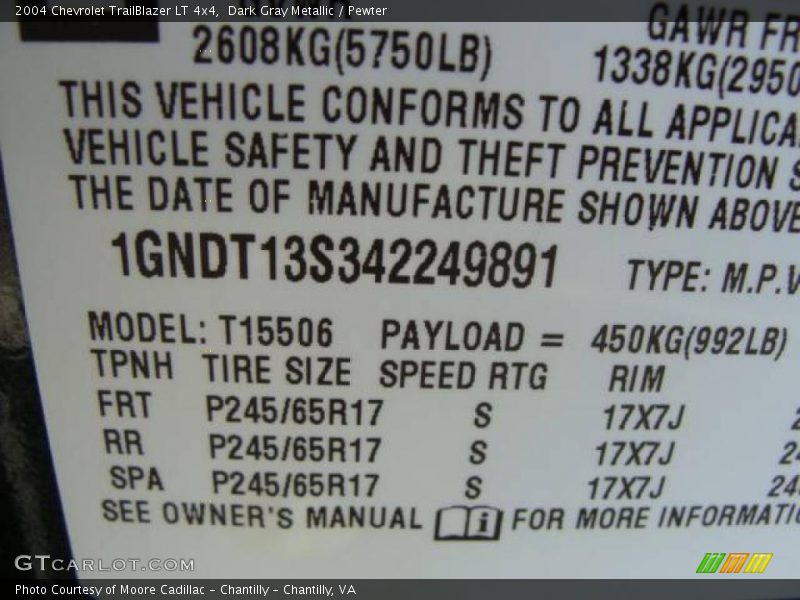 Dark Gray Metallic / Pewter 2004 Chevrolet TrailBlazer LT 4x4
