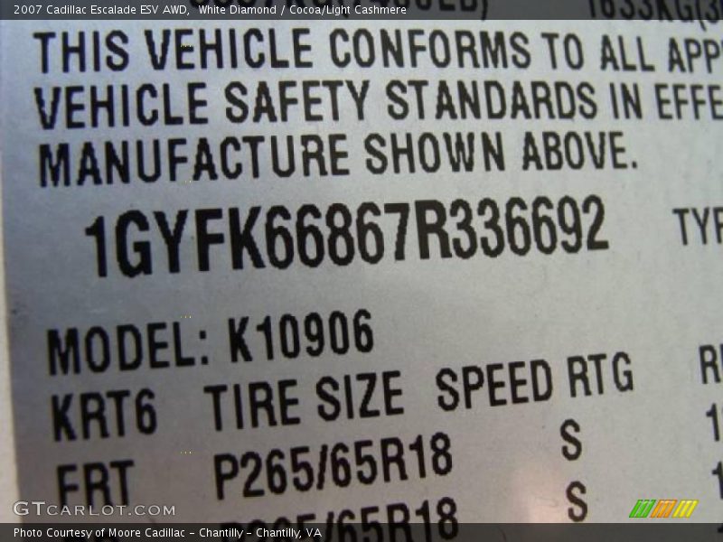 White Diamond / Cocoa/Light Cashmere 2007 Cadillac Escalade ESV AWD