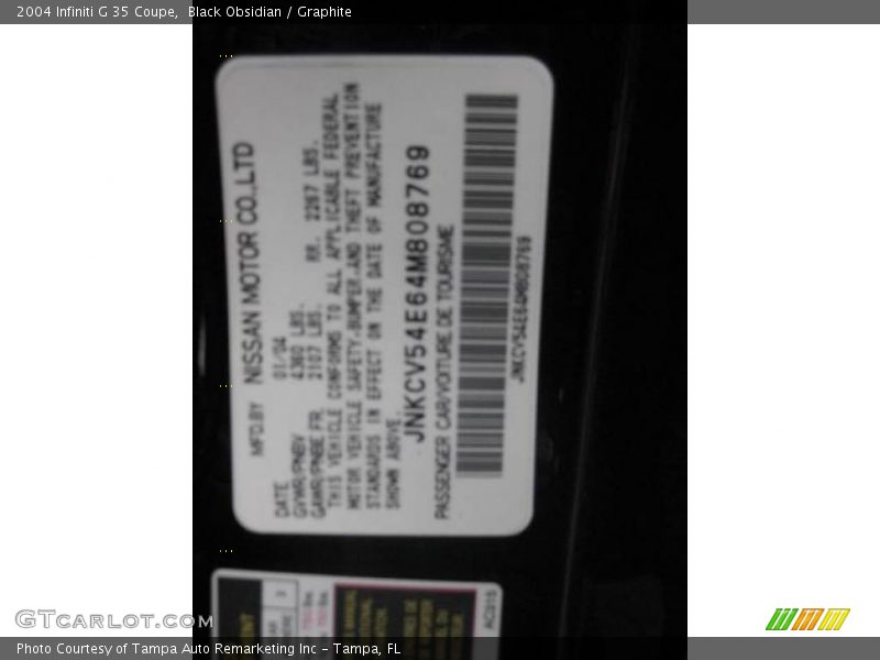 Black Obsidian / Graphite 2004 Infiniti G 35 Coupe