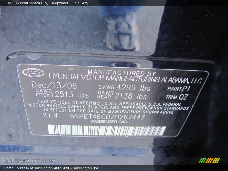 Deepwater Blue / Gray 2007 Hyundai Sonata GLS