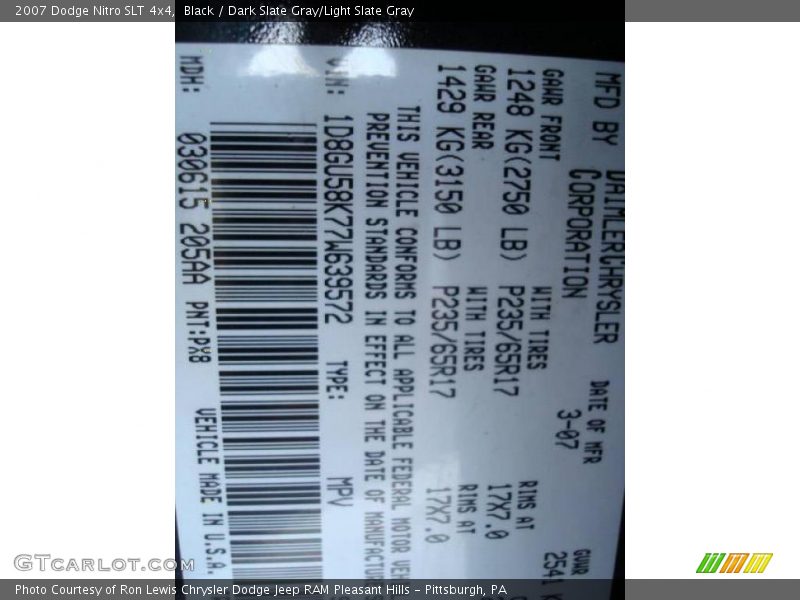 Black / Dark Slate Gray/Light Slate Gray 2007 Dodge Nitro SLT 4x4