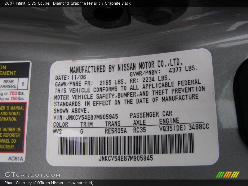 Diamond Graphite Metallic / Graphite Black 2007 Infiniti G 35 Coupe