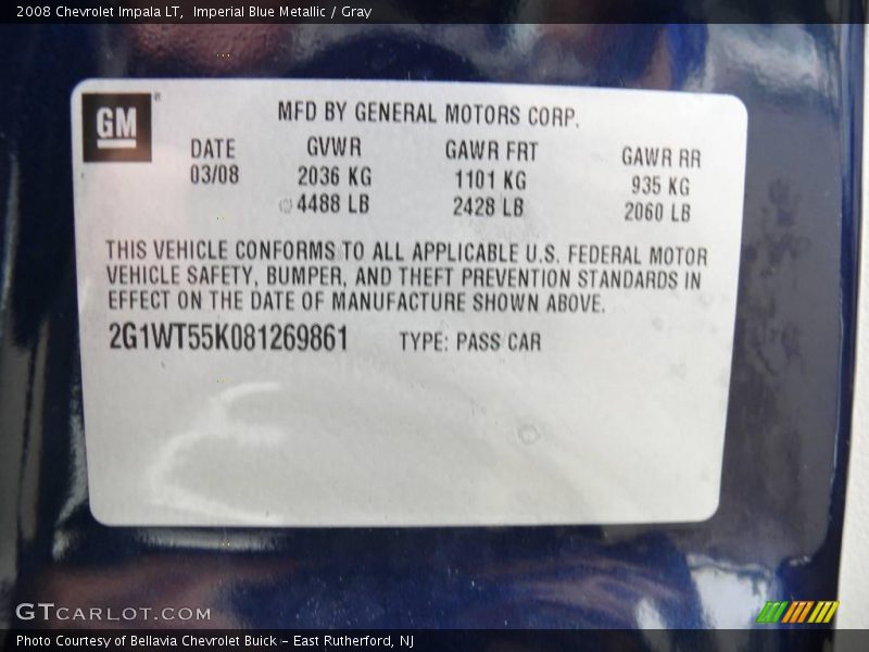 Imperial Blue Metallic / Gray 2008 Chevrolet Impala LT