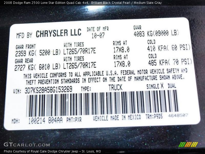 Brilliant Black Crystal Pearl / Medium Slate Gray 2008 Dodge Ram 2500 Lone Star Edition Quad Cab 4x4