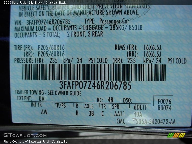 Black / Charcoal Black 2006 Ford Fusion SE