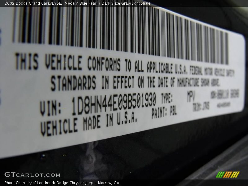 Modern Blue Pearl / Dark Slate Gray/Light Shale 2009 Dodge Grand Caravan SE