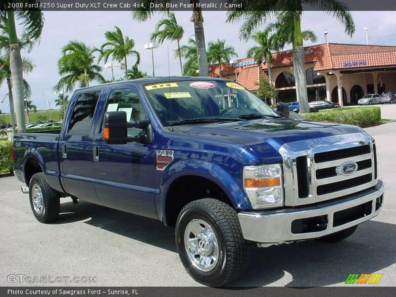 Dark Blue Pearl Metallic / Camel 2008 Ford F250 Super Duty XLT Crew Cab 4x4