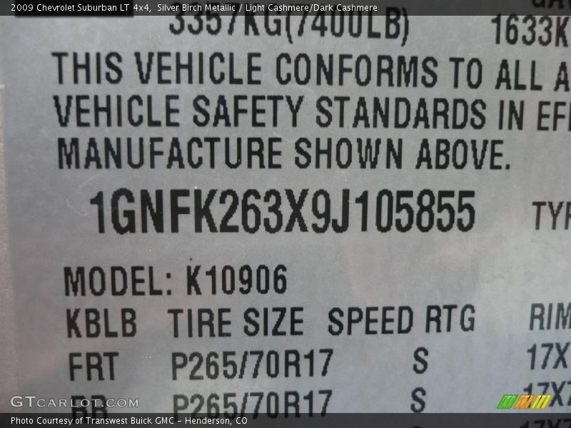 Silver Birch Metallic / Light Cashmere/Dark Cashmere 2009 Chevrolet Suburban LT 4x4