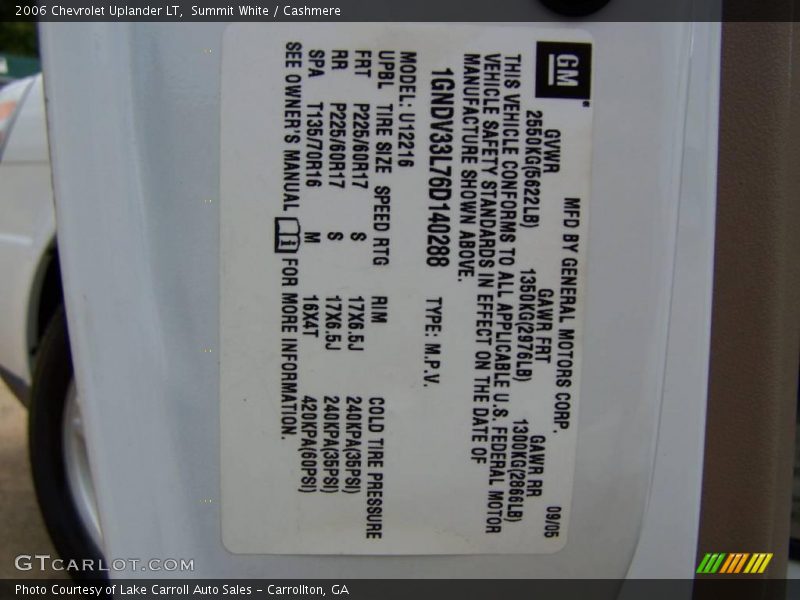 Summit White / Cashmere 2006 Chevrolet Uplander LT