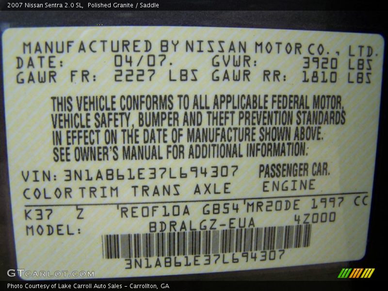 Polished Granite / Saddle 2007 Nissan Sentra 2.0 SL