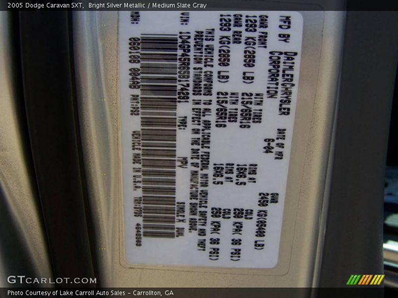 Bright Silver Metallic / Medium Slate Gray 2005 Dodge Caravan SXT