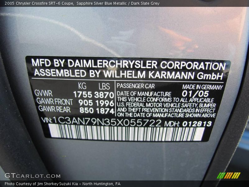 Info Tag of 2005 Crossfire SRT-6 Coupe
