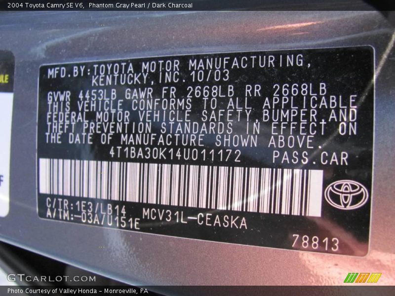 Phantom Gray Pearl / Dark Charcoal 2004 Toyota Camry SE V6