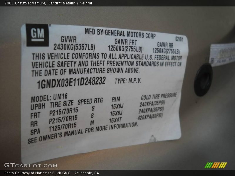 Sandrift Metallic / Neutral 2001 Chevrolet Venture