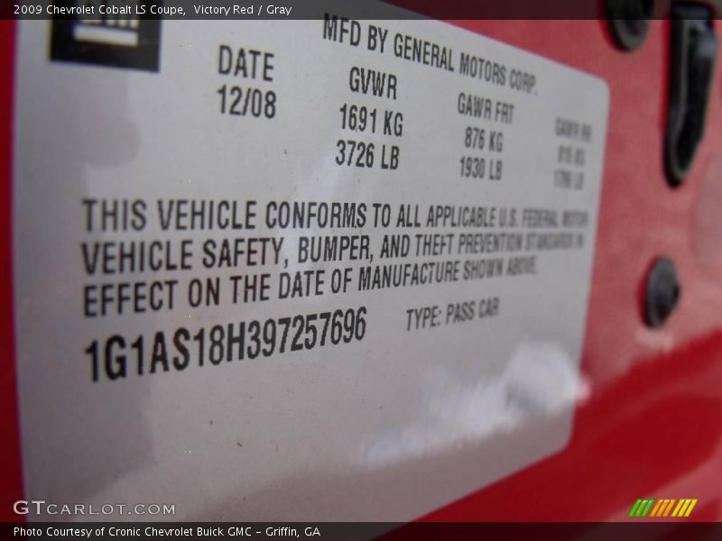 Victory Red / Gray 2009 Chevrolet Cobalt LS Coupe