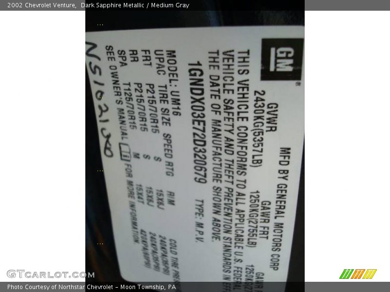 Dark Sapphire Metallic / Medium Gray 2002 Chevrolet Venture