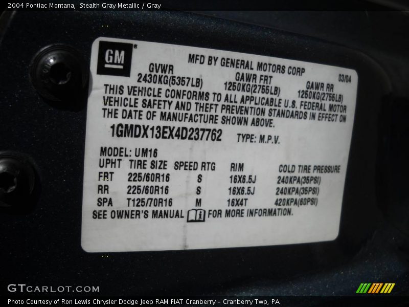 Stealth Gray Metallic / Gray 2004 Pontiac Montana