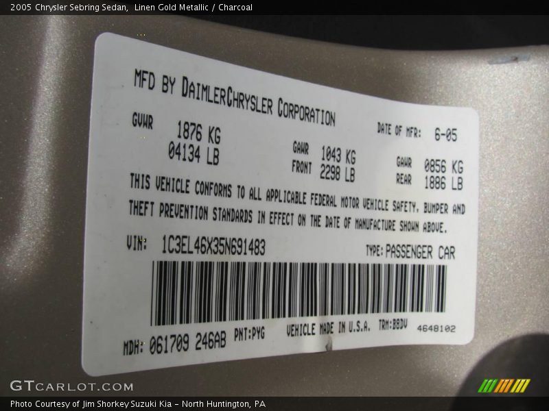 Linen Gold Metallic / Charcoal 2005 Chrysler Sebring Sedan