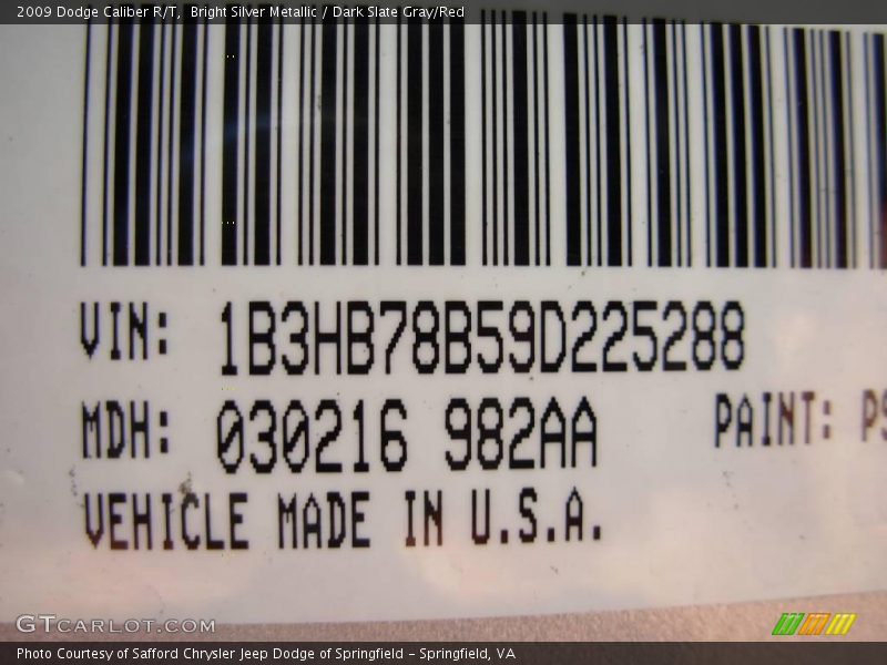 Bright Silver Metallic / Dark Slate Gray/Red 2009 Dodge Caliber R/T