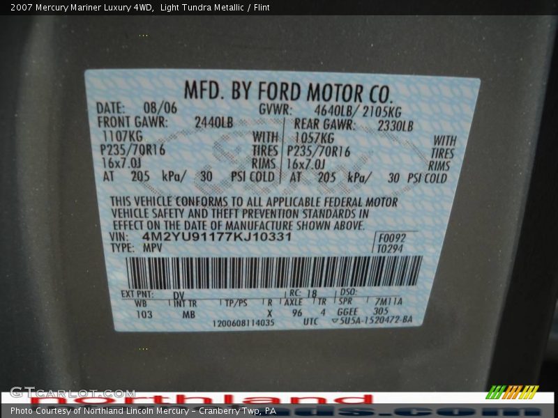 Light Tundra Metallic / Flint 2007 Mercury Mariner Luxury 4WD