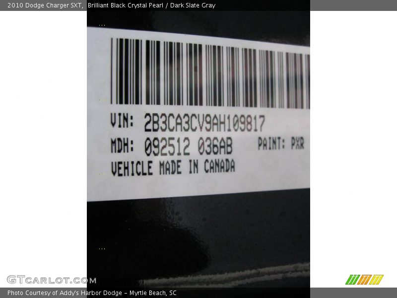 Brilliant Black Crystal Pearl / Dark Slate Gray 2010 Dodge Charger SXT