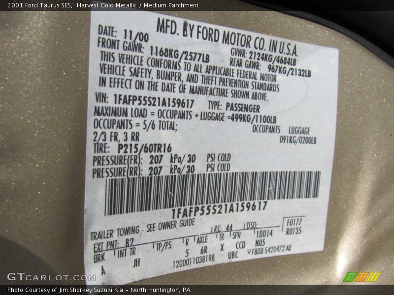 Harvest Gold Metallic / Medium Parchment 2001 Ford Taurus SES