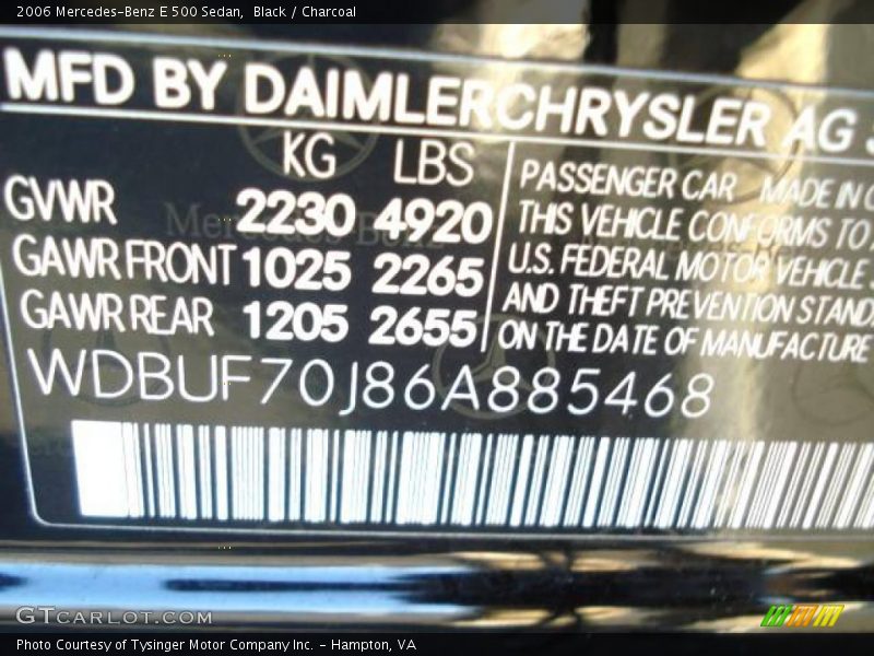 Black / Charcoal 2006 Mercedes-Benz E 500 Sedan