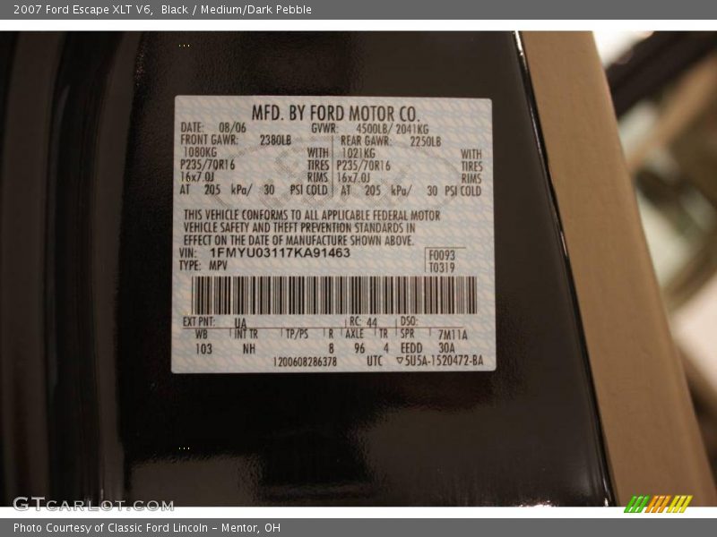 Black / Medium/Dark Pebble 2007 Ford Escape XLT V6