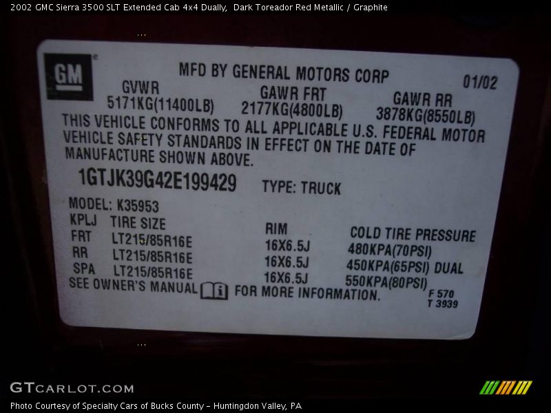 Dark Toreador Red Metallic / Graphite 2002 GMC Sierra 3500 SLT Extended Cab 4x4 Dually