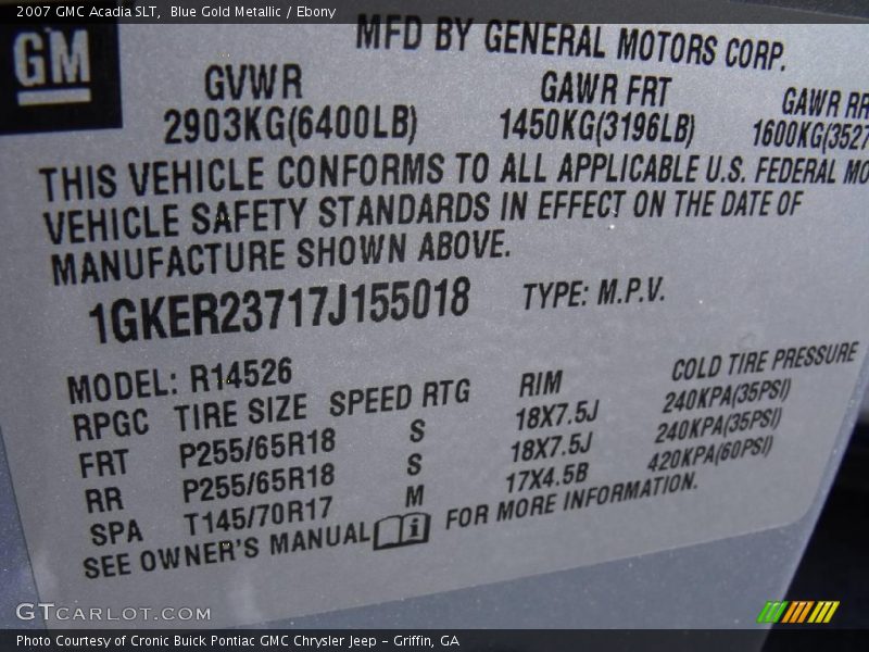 Blue Gold Metallic / Ebony 2007 GMC Acadia SLT